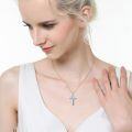 wholesale 925 Sterling Silver Blue Stone Inlay Cross Pendant Necklace - Vintage Bohemian Style Jewelry for Women Gifts-0-2