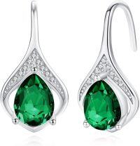 wholesale 925 Sterling Silver Birthstone Teardrop Leverback Dangle Earrings-emerald