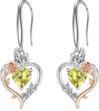 wholesale TOUPOP Peridot August Birthstone Earrings Sterling Silver Rose Heart Peridot Earrings Heart Butterfly Earrings Jewelry Anniversary Birthday Christmas Gifts For Women Her Wife Girlfriend Mom -undefined