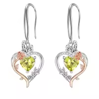 TOUPOP Sterling Silver Peridot Heart Butterfly Earrings-undefined