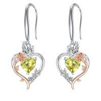 TOUPOP Sterling Silver Peridot Heart Butterfly Earrings-undefined