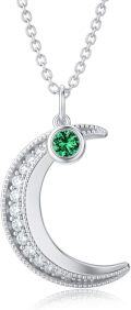 wholesale TOUPOP Mothers Day Gift Moon Necklace For Ladies Necklace With Moon May Birthstone Necklace 925 Sterling Silver Crescent Moon Pendant Necklace With Emerald Birthday Christmas Gifts For Women Her -0-0