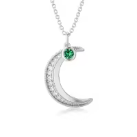 TOUPOP Sterling Silver Emerald Moon Necklace For Women Birthday Christmas Gifts-undefined