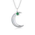 TOUPOP Sterling Silver Emerald Moon Necklace For Women Birthday Christmas Gifts-0-0
