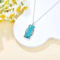 wholesale 925 Sterling Silver Rectangle Turquoise Stone Pendant Necklace for Women - Vintage Boho Style  48cm Chain Length-0-3