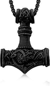 wholesale  Black Plated Norse Mjolnir Thor's Hammer Pendant Necklace for Men Women-A2-Black Gold