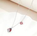wholesale 925 Sterling Silver Red Enamel Ladybug & Flower Pendant Necklaces Set for Mom and Daughter Gift Ideas-0-3