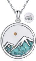 wholesale 925 Sterling Silver Mountain Pendant Necklace with Turquoise Stone and Mustard Seed Christian Faith s for Women Girls-0-0