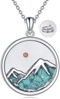 wholesale 925 Sterling Silver Mountain Pendant Necklace with Turquoise Stone and Mustard Seed Christian Faith s for Women Girls-Mountain B-Turquoise Mustard Seed Necklace