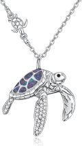 wholesale 925 Sterling Silver Opal Sea Turtle Pendant Necklace with CZ Accents and 18+2 Chain-0-0