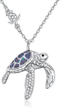 wholesale 925 Sterling Silver Opal Sea Turtle Pendant Necklace with CZ Accents and 18+2 Chain-4-Turtle-Black Opal (with Little Turtle)