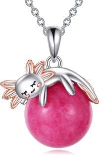 wholesale 925 Sterling Silver Pink Jade Rabbit Animal Charm Necklace s for Girls and Women-Axolotl Quartz