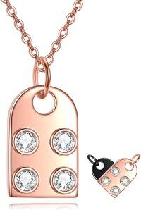 wholesale 925 Sterling Silver Plated Rose Gold Metal Lego Heart Pendant Necklaces for Couples Friendship  Set-Pink