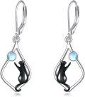 wholesale 925 Sterling Silver Moonstone Black Cat Drop Earrings for Women Girls Gift Jewelry Accessories 4cm Long-0-0