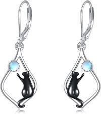 wholesale 925 Sterling Silver Moonstone Black Cat Drop Earrings for Women Girls Gift Jewelry Accessories 4cm Long-cat moonstone