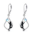 wholesale 925 Sterling Silver Moonstone Black Cat Drop Earrings for Women Girls Gift Jewelry Accessories 4cm Long-0-0