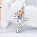 wholesale 925 Sterling Silver 12 Birthstone Flower Pendant Necklace for Women-0-21