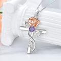 wholesale 925 Sterling Silver Cross Pendant With Red Gemstone And Lily Design-0-21