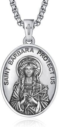 wholesale 925 Sterling Silver St Barbara Protectus Pendant Necklace for Men Women with Cross and 3+2 Extender Chain-A33-Saint Barbara