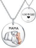 wholesale 925 Sterling Silver Mama Bear Pendant Necklace with Cub Charm and I Love My Cubs Inscription-0-0