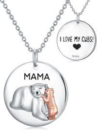 wholesale 925 Sterling Silver Mama Bear Pendant Necklace with Cub Charm and I Love My Cubs Inscription-Mama Bear