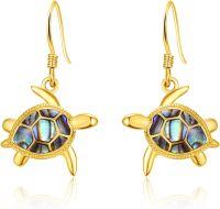 wholesale 925 Sterling Silver Abalone Shell Turtle Dangle Earrings, Hypoallergenic Gift for Women-Gold