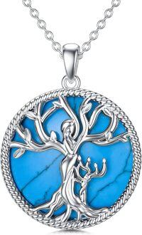wholesale Sterling Silver Family Tree of Life Necklace for Mom Daughter Son Women Birthstone-Turquoise-1 Children