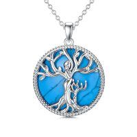 wholesale 925 Sterling Silver Family Tree Pendant Necklace Wholesale With Blue Enamel Detailing-Turquoise-1 Children