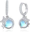 wholesale 925 Sterling Silver Moonstone Star Drop Huggie Hoop Earrings for Women Girls  48x36mm-0-0