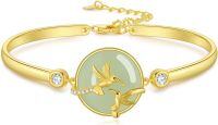 wholesale 925 Sterling Silver Hummingbird Nephrite Jade Bracelet 14k Gold Plated Zircon Accent-Hummingbird