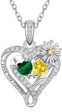 wholesale  Sterling Silver Daisy Heart Birthstone Necklace for Women -05-11-May-Nov