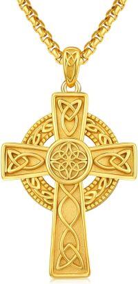 wholesale Gold 925 Sterling Silver Celtic Knot Cross Pendant Necklace  Norse Viking Jewelry for Men Women 24 Chain-Black-9