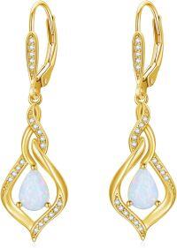 wholesale Sterling Silver Opal Blue Pink White Moonstone Moss Agate Heart Teardrop Leverback Earrings-Gold