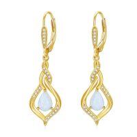 wholesale 925 Sterling Silver Opal Blue Pink White Moonstone Moss Agate Heart Teardrop Leverback Earrings-Gold
