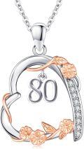 wholesale 925 Sterling Silver Cubic Zirconia Heart Rose Necklace for Women's 80th Birthday Gift - Elegant Charm Pendant for Mom Grandma Wife-0-0