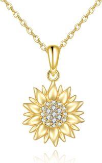 wholesale 14K Gold Diamond Sunflower Pendant Necklace for Women - You Are My Sunshine Gift Idea-Sunflower Necklace