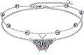 wholesale 925 Sterling Silver Butterfly Charm Anklet with Crystals and Beads - Birthday Gifts for Her-0-0