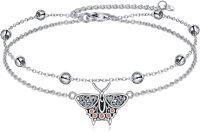 wholesale 925 Sterling Silver Butterfly Charm Anklet with Crystals and Beads - Birthday Gifts for Her-Moth
