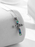 wholesale 925 Sterling Silver Abalone Shell Floral Cross Pendant Necklace for Women-0-2