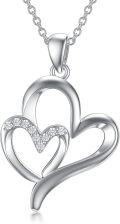 wholesale 925 Sterling Silver Double Heart with Diamonds Pendant Necklace for Women-0-0