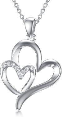 wholesale 925 Sterling Silver Double Heart with Diamonds Pendant Necklace for Women-Heart 1