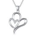 wholesale 925 Sterling Silver Double Heart with Diamonds Pendant Necklace for Women-0-0