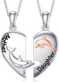 wholesale 925 Sterling Silver Dolphin Mother & Daughter Heart Pendant Necklaces-0-0
