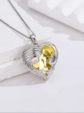 wholesale  Sterling Silver & White Gold Plated Citrine Heart Necklace with Austrian Crystal – Mother Holding Child Pendant, November Birthstone Jewelry Gift for Mom, Wife, Women-0-2