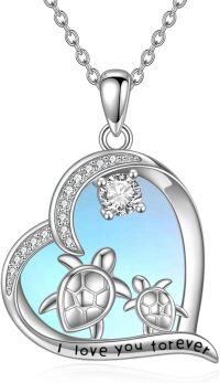 wholesale 925 Sterling Silver Turtle Heart Pendant Necklaces with Moonstones and Cubic Zirconia for Women's Gifts-Turtle