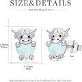 wholesale 925 Sterling Silver Opal Cow Stud Earrings with Heart-Shaped Stone and Hypoallergenic Backing-0-5