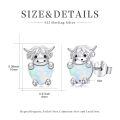wholesale 925 Sterling Silver Platinum Plated Highland Cow White Opal Heart Stud Earrings-0-5