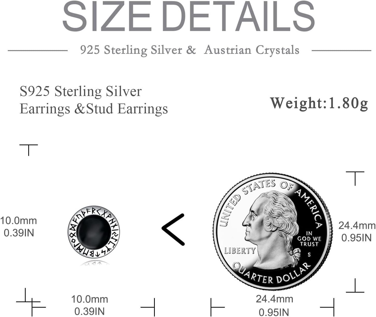 wholesale 925 Sterling Silver Rune Design Onyx Men's Stud Earrings - 10MM-0-2