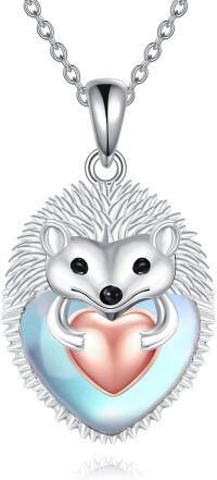 wholesale 925 Sterling Silver Heart-Shaped Pendant with Hedgehog and Pink Stone Necklace-Hedgehog Necklace