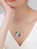 TOUPOP Sterling Silver Blue Crystal Cat Paw Heart Pendant Necklace-0-2